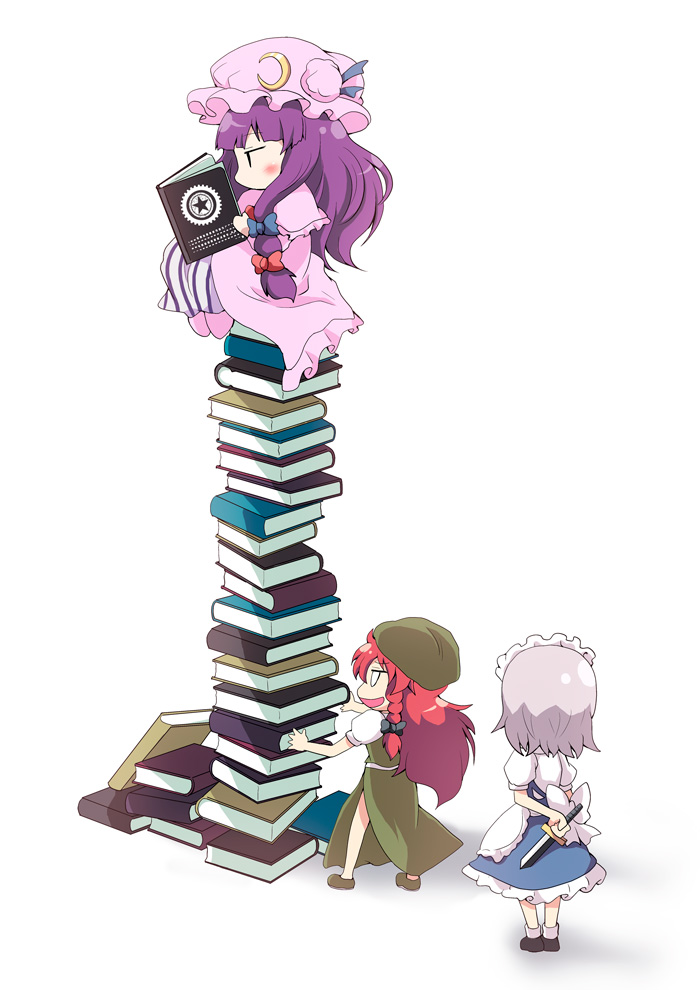 izayoi sakuya, patchouli knowledge, and hong meiling (touhou) drawn by massala