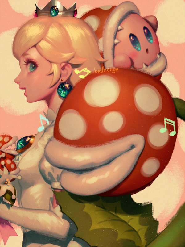 kirby, princess peach, and piranha plant (mario and 3 more) drawn by bellhenge