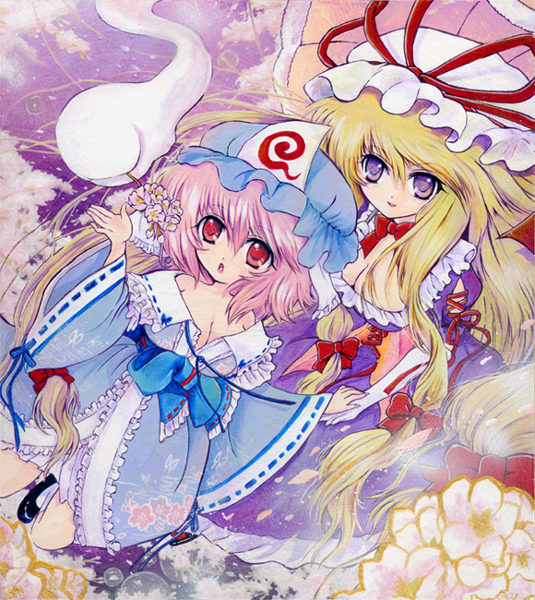 yakumo yukari and saigyouji yuyuko (touhou) drawn by sakurai_tamako