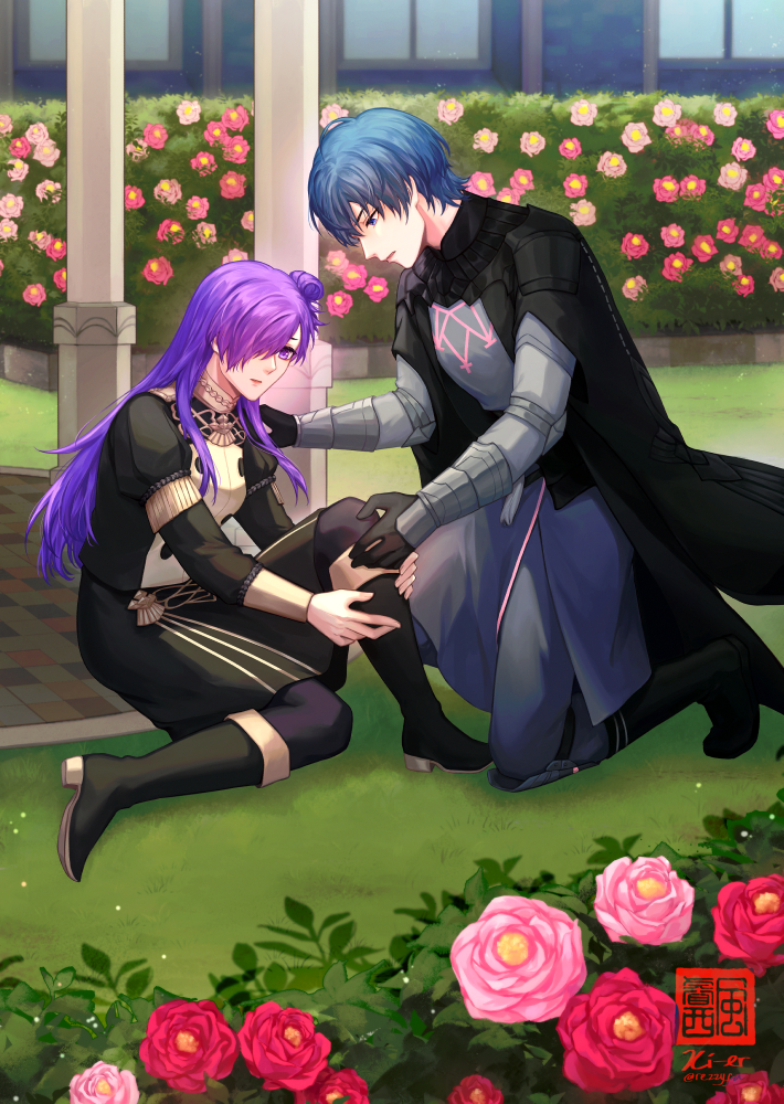 male byleth and female shez (fire emblem and 2 more) drawn by rezzyfa