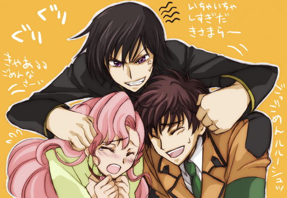 lelouch vi britannia, kururugi suzaku, and euphemia li britannia (code geass) drawn by akina_tsukako