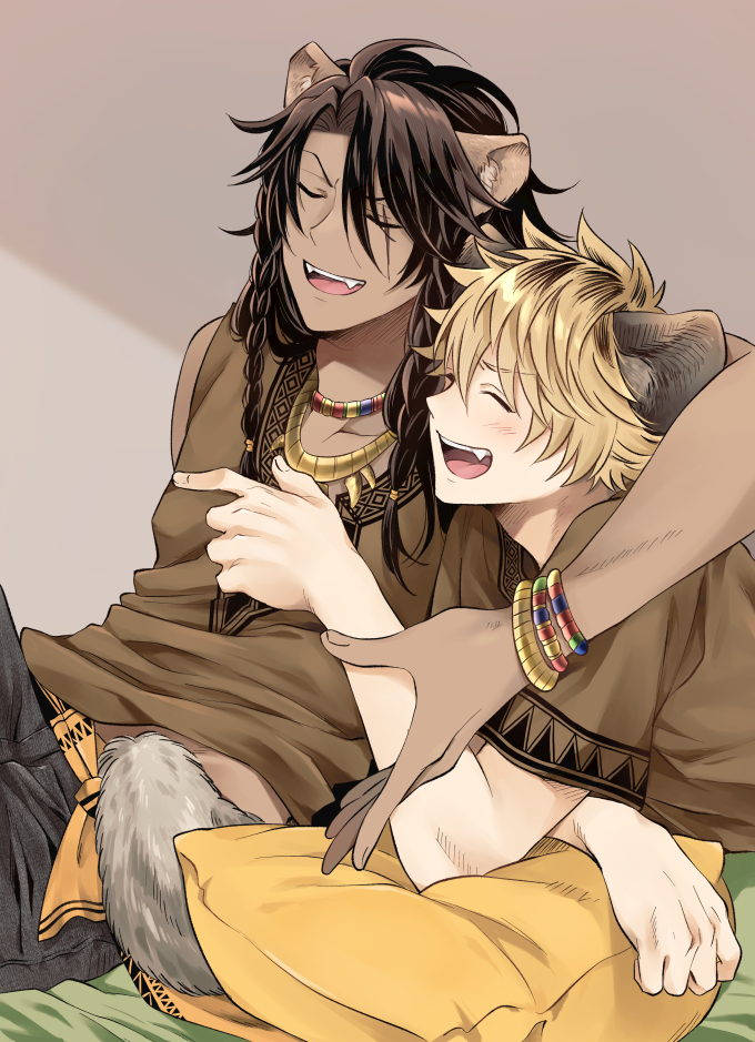 leona kingscholar and ruggie bucchi (twisted wonderland) drawn by yupopo_(hidame)