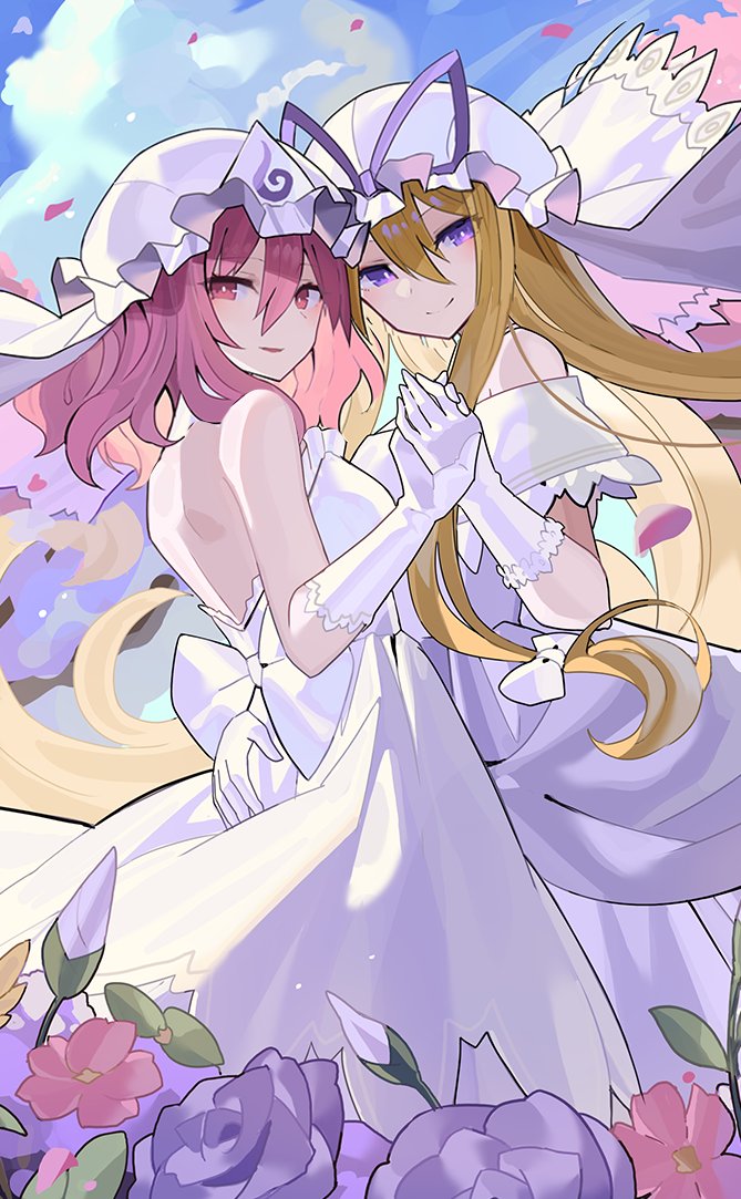 yakumo yukari and saigyouji yuyuko (touhou) drawn by falken_(yutozin)