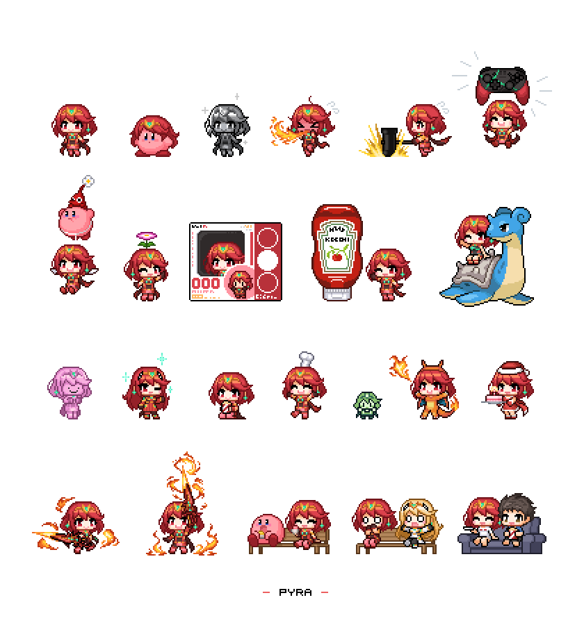 pyra, kirby, mythra, charizard, rex, and 3 more (pokemon and 4 more) drawn by redforge