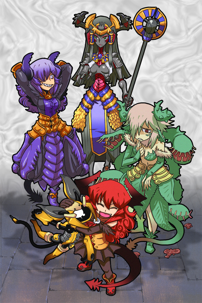 maou beluzel, nise maou kanizeru, nise maou dokuzeru, nise maou sukaraberu, and nise maou kikaizeru (yuusha to maou) drawn by takahashi_note