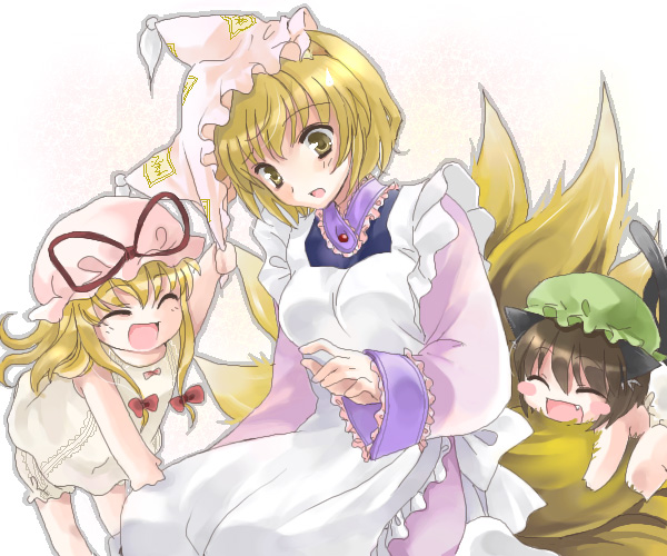 yakumo yukari, yakumo ran, and chen (touhou) drawn by coco_(artist)