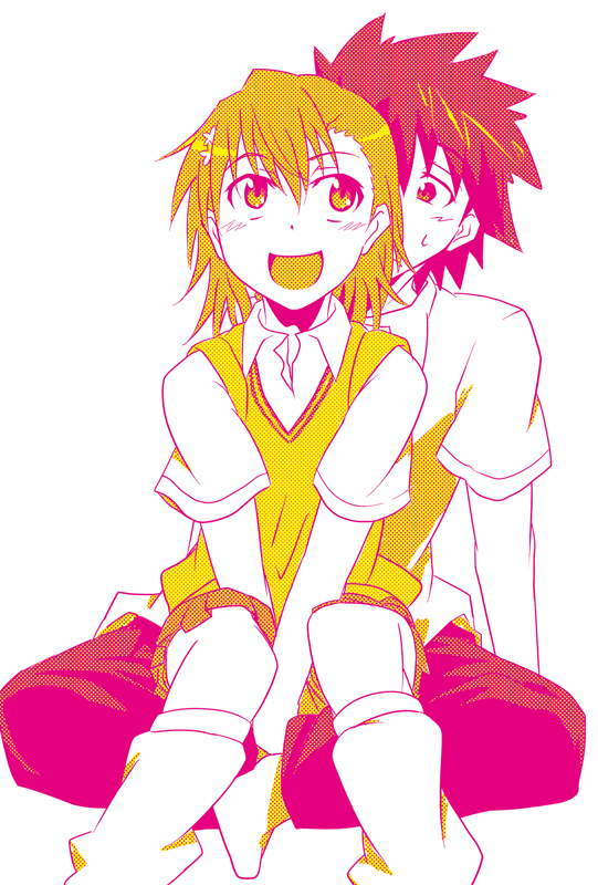 misaka mikoto and kamijou touma (toaru majutsu no index and 1 more) drawn by makoto_jon
