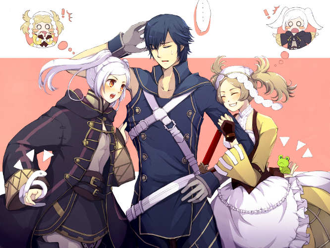female robin, chrom, and lissa (fire emblem and 1 more) drawn by fukune