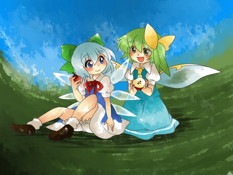 cirno and daiyousei (touhou) drawn by hammer_(sunset_beach)