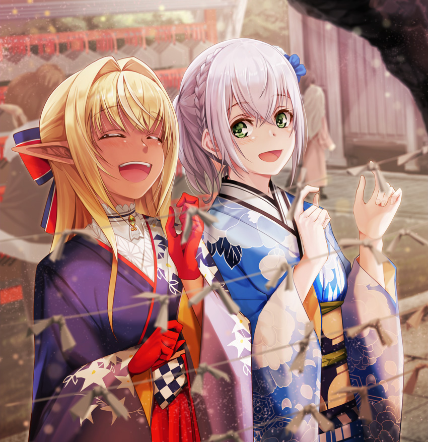 shirogane noel and shiranui flare (hololive) drawn by hopper