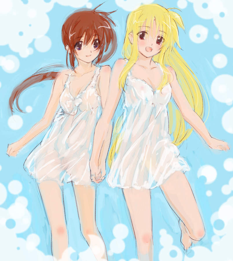 fate testarossa and takamachi nanoha (lyrical nanoha and 1 more) drawn by tokoharu
