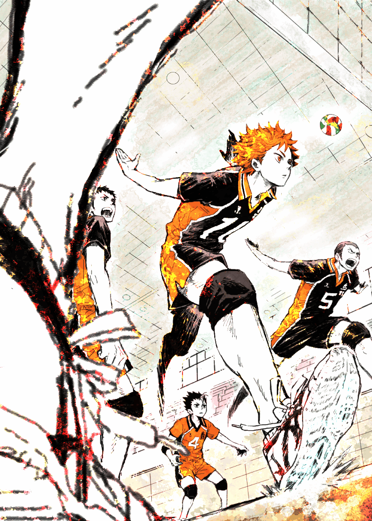 hinata shouyou, sawamura daichi, nishinoya yuu, and tanaka ryuunosuke (haikyuu!!) drawn by yuki_(hello_idiot)