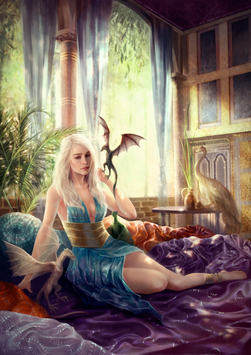 daenerys targaryen, drogon, viserion, and rhaegal (a song of ice and fire) drawn by shilesque