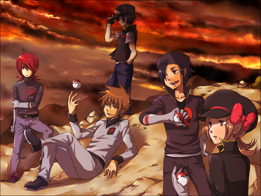 red, ethan, blue oak, lyra, and silver (pokemon and 2 more) drawn by sakurai_(kage)
