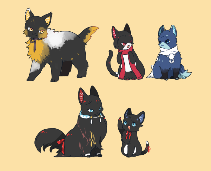 kashuu kiyomitsu, yamato-no-kami yasusada, izumi-no-kami kanesada, horikawa kunihiro, and nagasone kotetsu (touken ranbu) drawn by maruneko