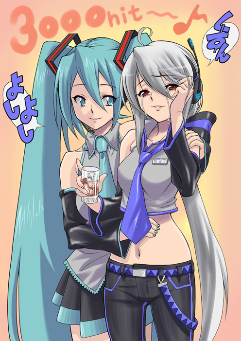 hatsune miku and yowane haku (vocaloid) drawn by hirabaru_kenji