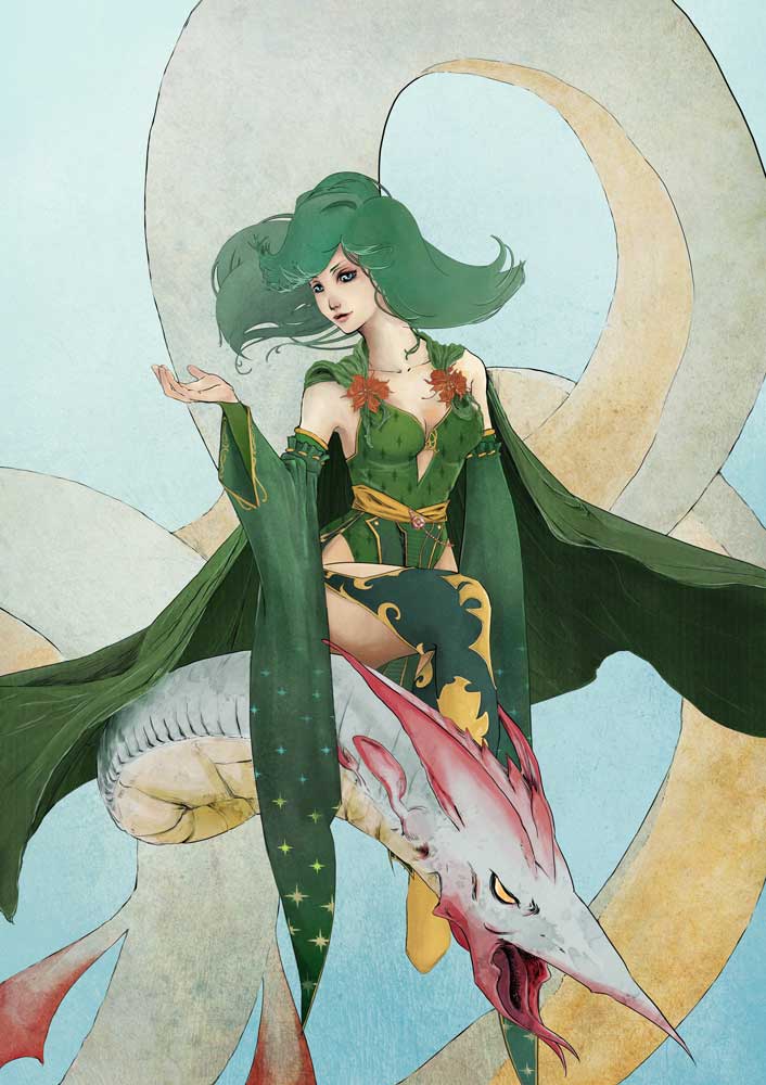 rydia and leviathan (final fantasy and 1 more) drawn by kathemo