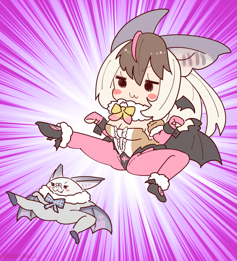 brown long-eared bat and poporu (kemono friends and 1 more) drawn by coroha