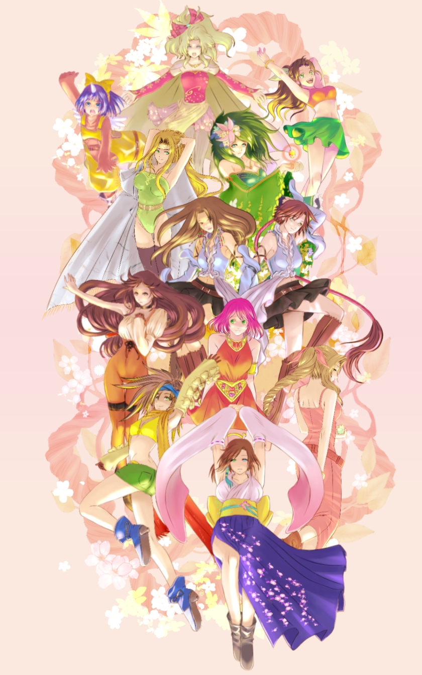 aerith gainsborough, terra branford, moogle, garnet til alexandros xvii, yuna, and 9 more (final fantasy and 7 more) drawn by holixholi
