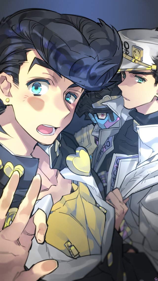 kujo jotaro, higashikata josuke, and star platinum (jojo no kimyou na bouken and 1 more) drawn by toujou_sakana