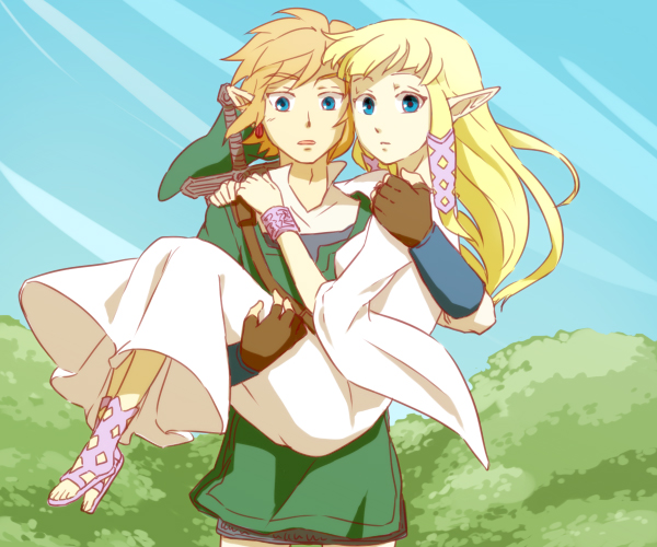 link and princess zelda (the legend of zelda and 1 more) drawn by saiba_(henrietta)