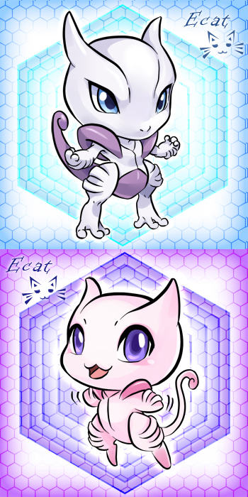 mew, mewtwo, and mega mewtwo x (pokemon and 1 more) drawn by elyoncat