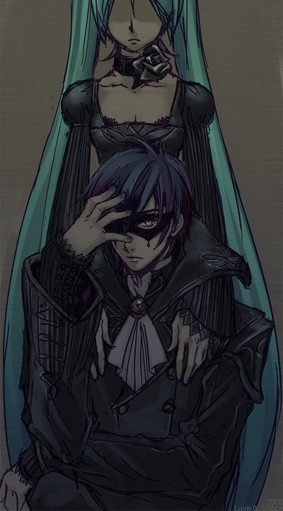 hatsune miku and kaito (vocaloid and 1 more) drawn by yoh_(pixiv199441)