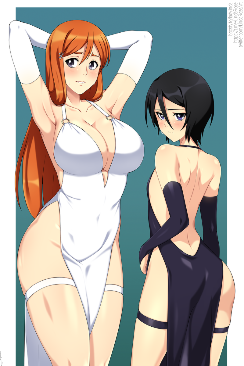 kuchiki rukia and inoue orihime (bleach) drawn by lindaroze