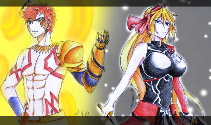 gilgamesh, emiya shirou, archer, and angelica ainsworth (fate and 2 more) drawn by mtrsmtrs