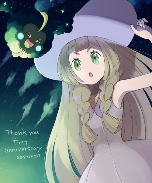 lillie and cosmog (pokemon and 1 more) drawn by sasairebun