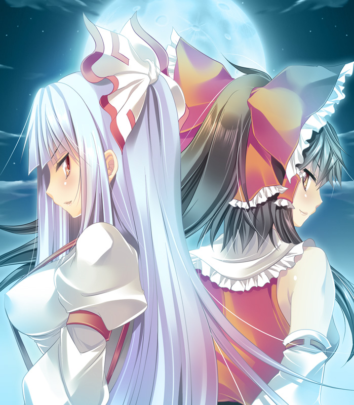 hakurei reimu and fujiwara no mokou (touhou) drawn by maki_(seventh_heaven_maxion)