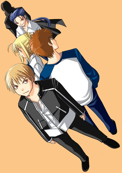 artoria pendragon, saber, gilgamesh, emiya shirou, cu chulainn, and 1 more (fate and 1 more) drawn by yuuji_overall