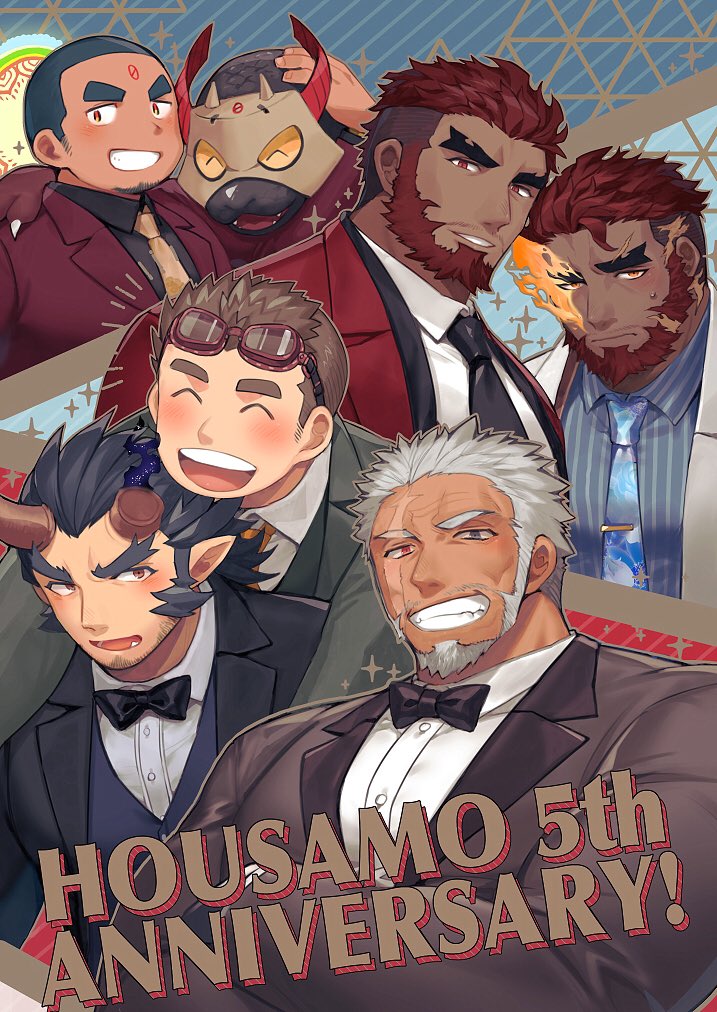 takemaru, hephaestus, talos, kajiya kurogane, amatsumara, and 2 more (tokyo afterschool summoners) drawn by hozu_(hozumi)