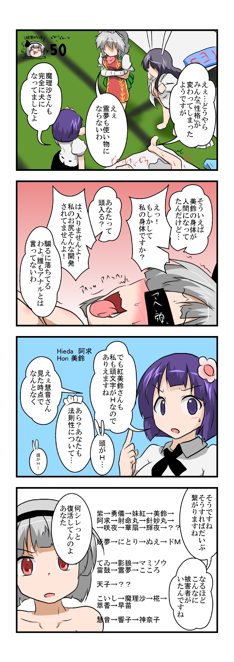 izayoi sakuya, konpaku youmu, shameimaru aya, reisen udongein inaba, ibaraki kasen, and 1 more (touhou) drawn by mikazuki_neko