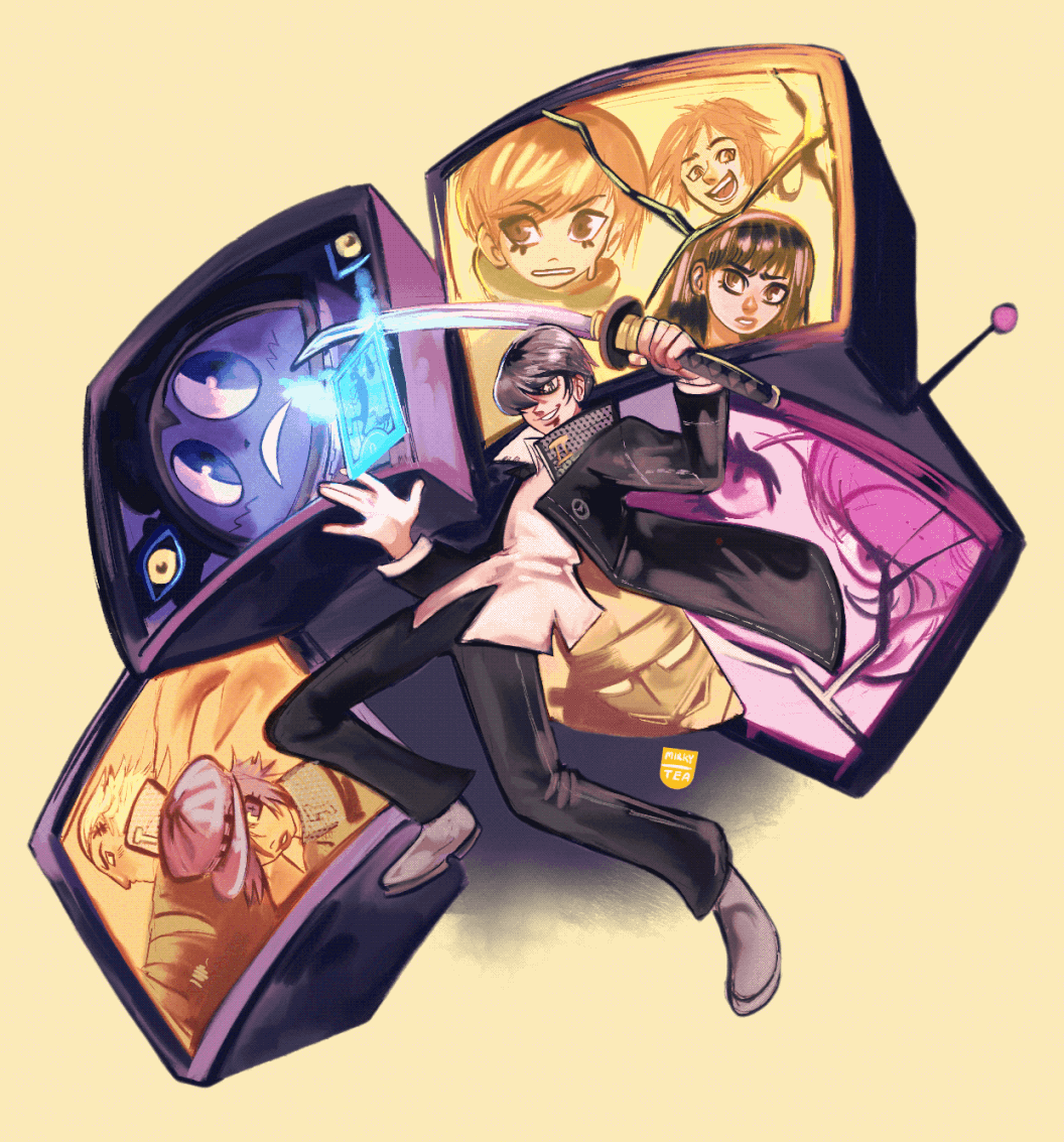 narukami yu, shirogane naoto, satonaka chie, amagi yukiko, hanamura yousuke, and 3 more (persona and 1 more) drawn by bruno_cruz