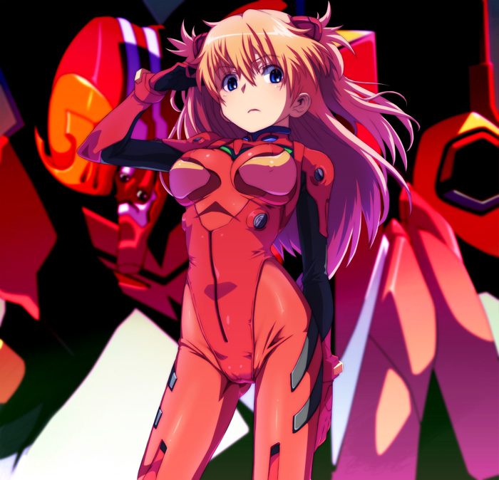 souryuu asuka langley and eva 02 (neon genesis evangelion and 2 more) drawn by caryo and tabigarasu