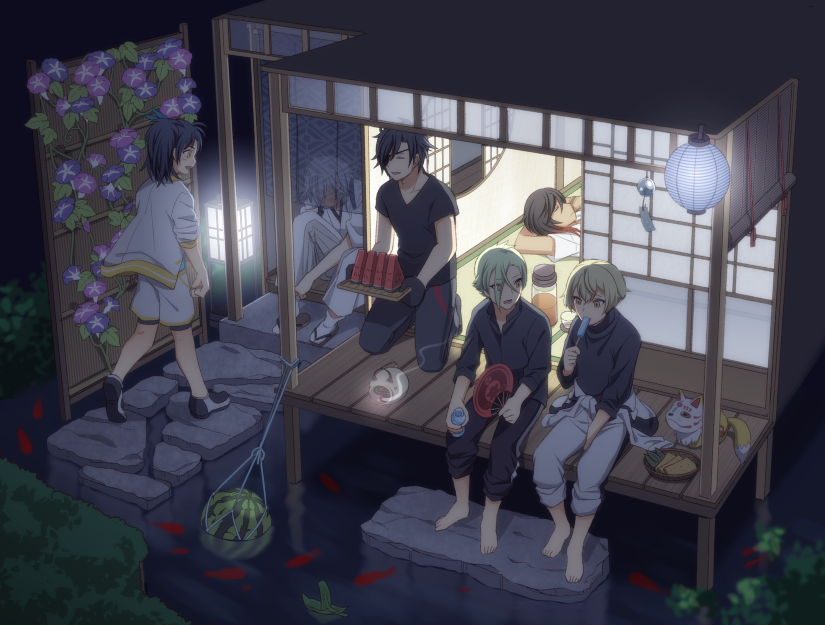 tsurumaru kuninaga, shokudaikiri mitsutada, ookurikara, higekiri, hizamaru, and 2 more (touken ranbu) drawn by itou_(mogura)