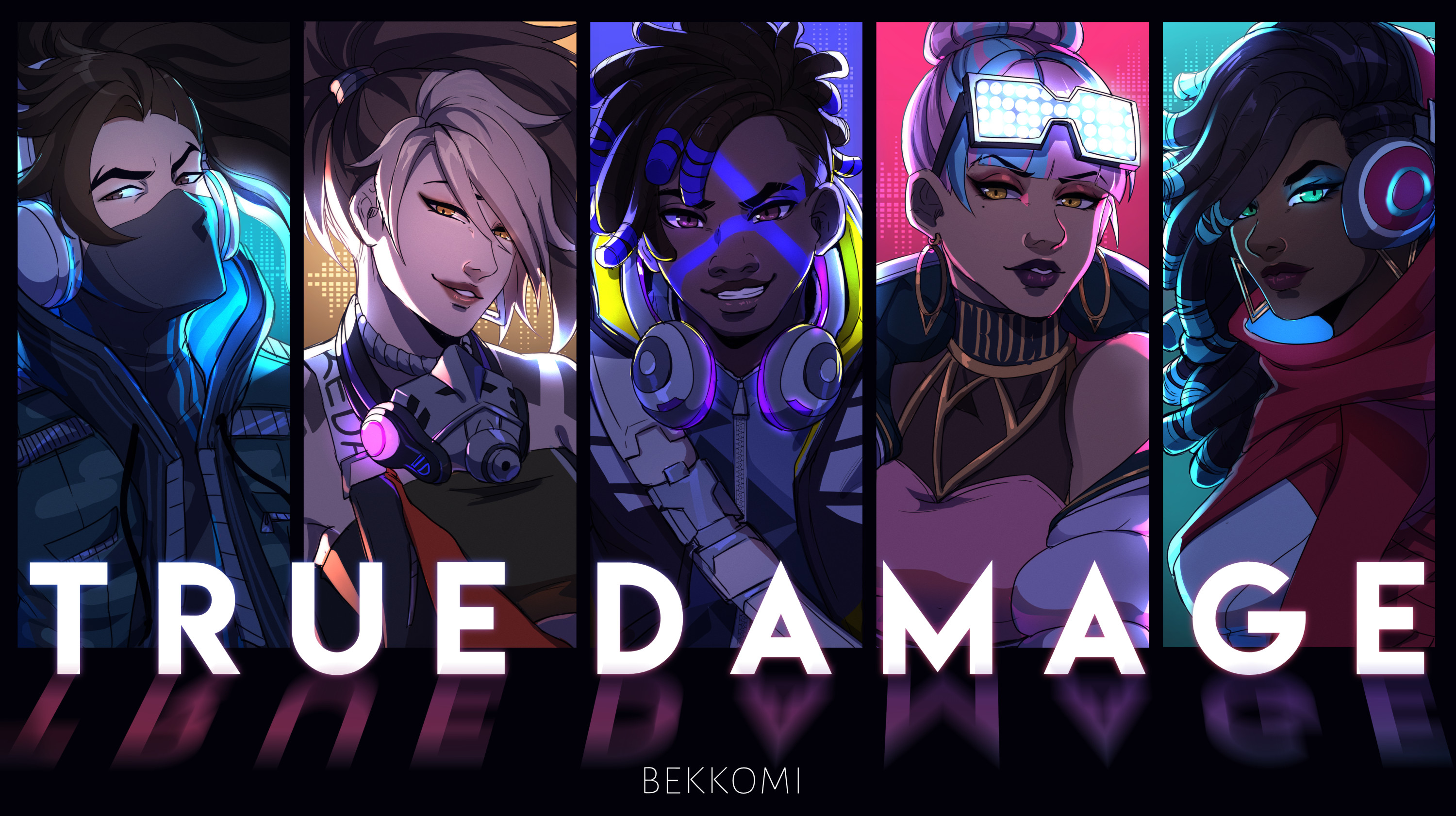 akali, ekko, qiyana, yasuo, senna, and 5 more (league of legends) drawn