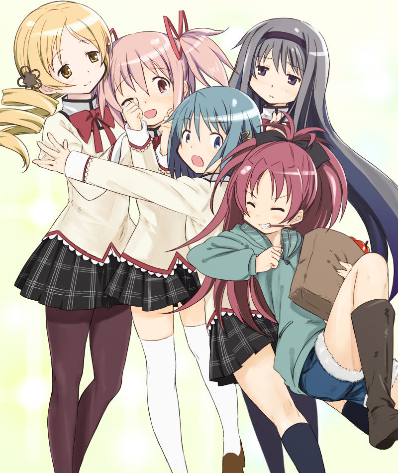 akemi homura, kaname madoka, miki sayaka, sakura kyoko, and tomoe mami (mahou shoujo madoka magica) drawn by abe_kanari