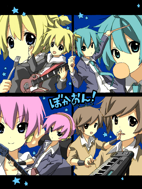 kagamine len, hatsune mikuo, meito, and megurine luki (vocaloid and 1 more)