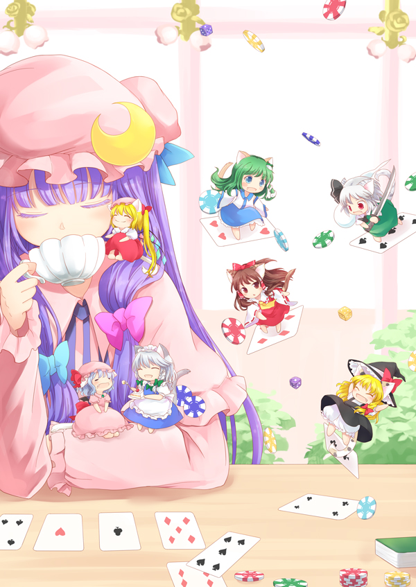 hakurei reimu, kirisame marisa, remilia scarlet, flandre scarlet, izayoi sakuya, and 3 more (touhou) drawn by mito_tsubaki