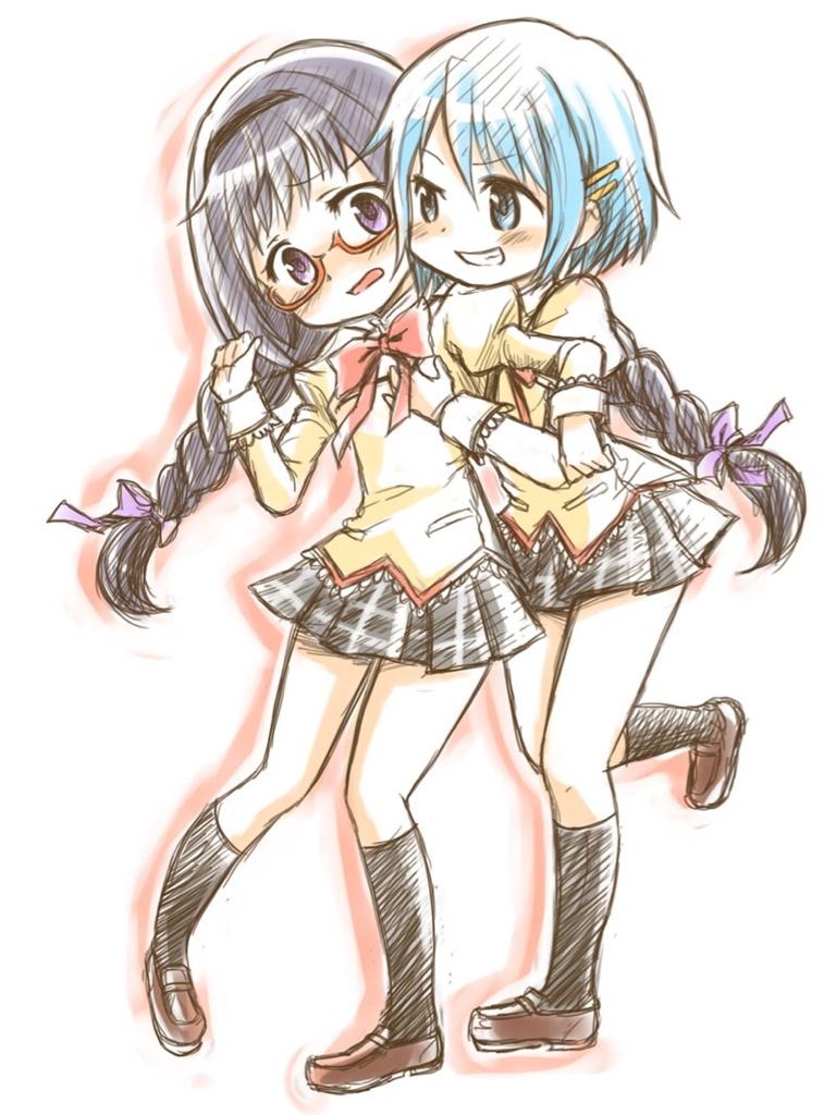 akemi homura and miki sayaka (mahou shoujo madoka magica) drawn by aebj