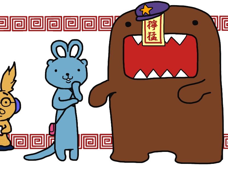 toyosatomimi no miko, kaku seiga, miyako yoshika, domo-kun, usajii, and 1 more (touhou and 1 more) drawn by onikobe_rin