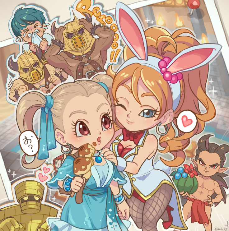 sidoh, female builder, toughie, miruzu, pero, and 4 more (dragon quest and 1 more) drawn by janis_(hainegom)