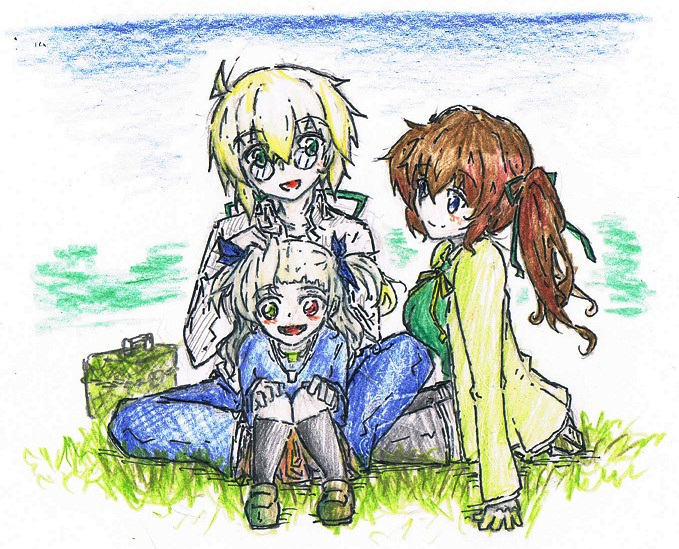 takamachi nanoha, vivio, and yuuno scrya (lyrical nanoha and 3 more) drawn by patyurin119