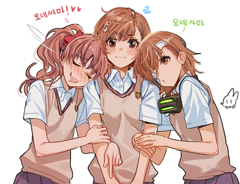 misaka mikoto, shirai kuroko, and misaka imouto (toaru majutsu no index and 1 more) drawn by rod_(rod4817)