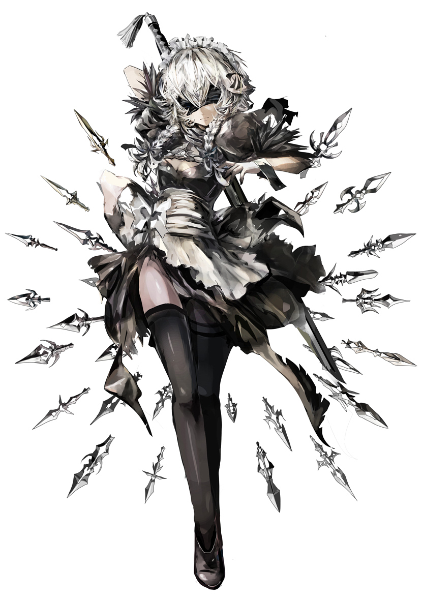 izayoi sakuya and 2b (touhou and 3 more) drawn by kataru_(ubw-emiya)