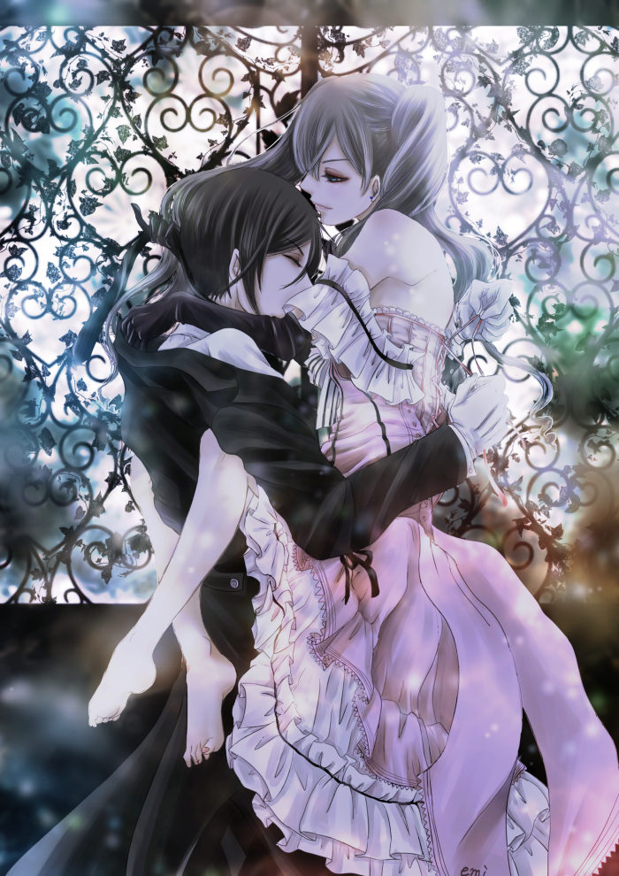 ciel phantomhive and sebastian michaelis (kuroshitsuji) drawn by emi_marble