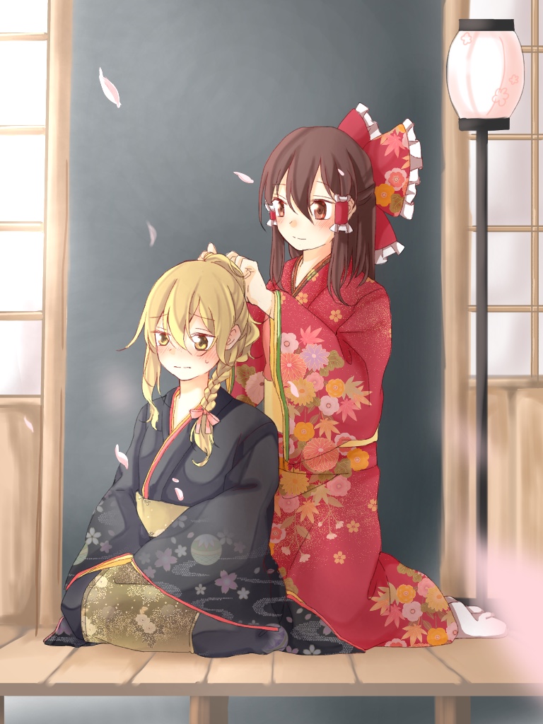 hakurei reimu and kirisame marisa (touhou) drawn by akatsuki_(osamaru36)