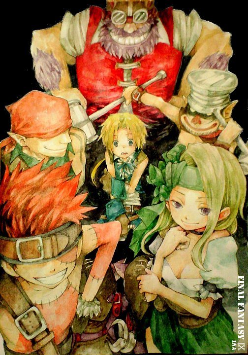 zidane tribal, ruby, blank, marcus, cinna, and 2 more (final fantasy and 1 more) drawn by ina_(gonsora)